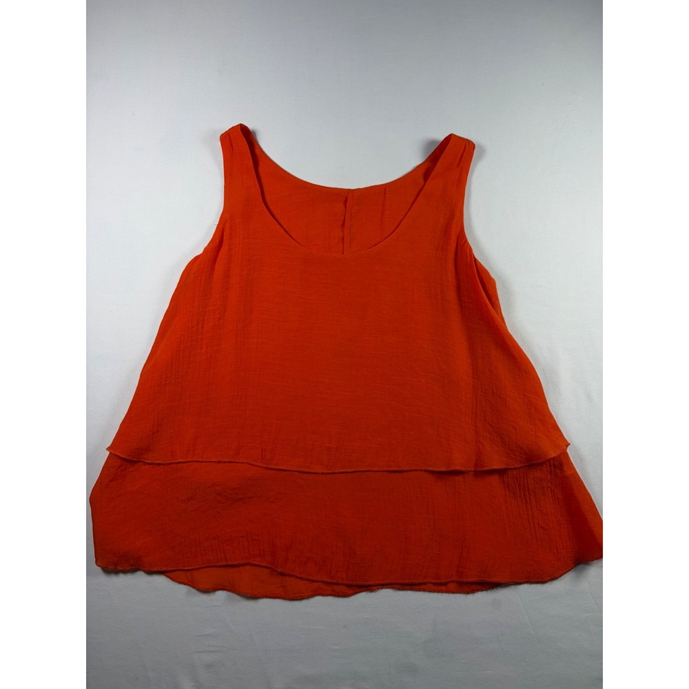 Boho Layered Beach Vacation Orange Layered Tiered Sleeveless Blouse Women M